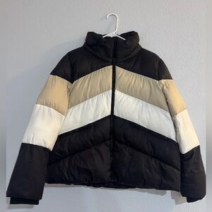 Zara Black White Tan Puffer Jacket